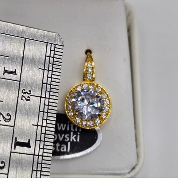 Swarovski Crystal Halo Dangling Earrings Gold Overlay New in Box - Picture 6 of 14